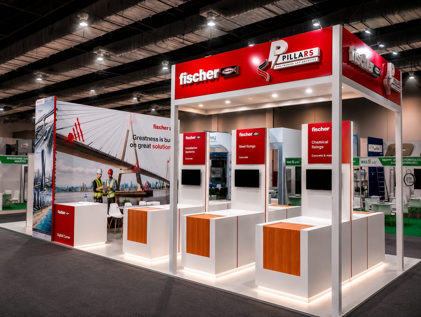 جناح Fischer x Pillars بمحطات Installation Systems وSteel fixings
